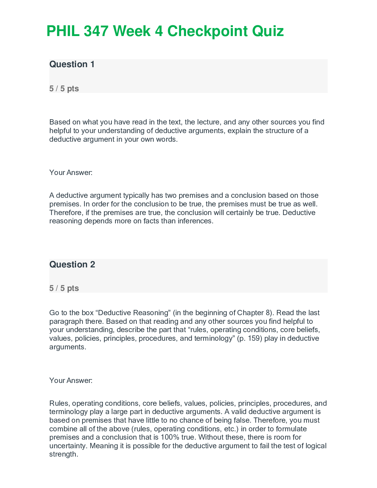 Preview image for PHIL 347 Week 4 Checkpoint Quiz (Dual Version)